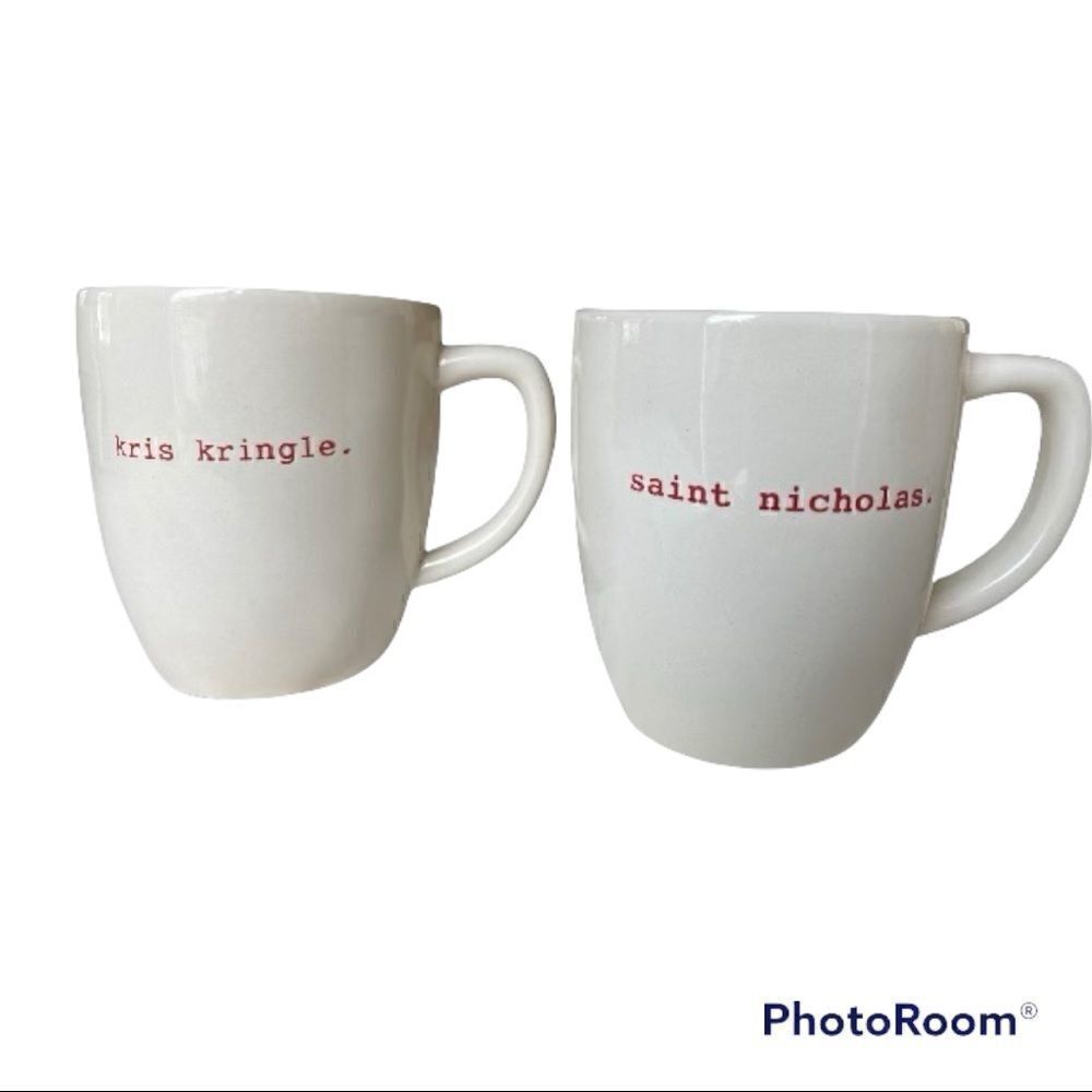 Rae Dunn SAINT NICHOLAS & KRIS KRINGLE Red Letter Coffee Mugs